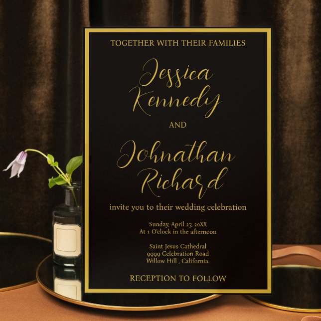 Budget Black Gold Calligraphy Photo Wedding Invite (Creator Uploaded)