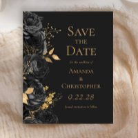 Budget Black Gold Dark Floral Save the Date