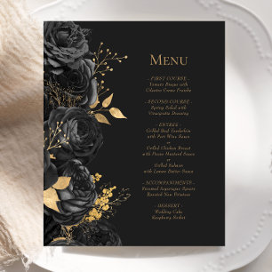 Budget Black Gold Dark Floral Wedding Menu