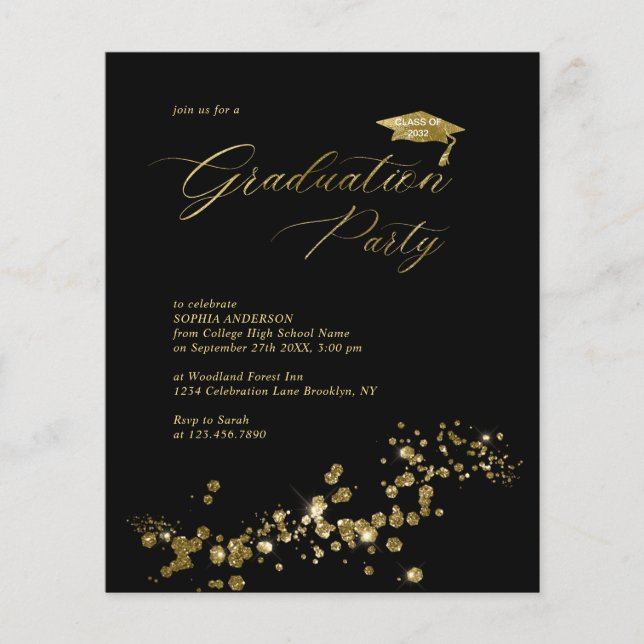 Budget Black Gold Dust Confetti Graduation Party (Front)