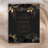 Budget Black Gold Floral Dark Wedding Invite