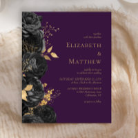 Budget Black Gold Floral Purple Wedding Invitation