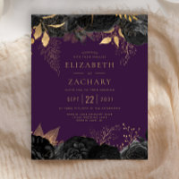 Budget Black Gold Floral Purple Wedding Invite