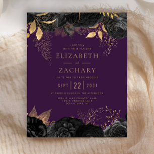 Budget Black Gold Floral Purple Wedding Invite
