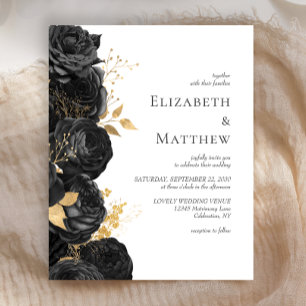 Budget Black Gold Floral Wedding Invitation