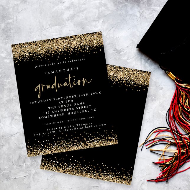 Budget Black Gold Glitter 2024 Graduation Invite (Creator Uploaded)