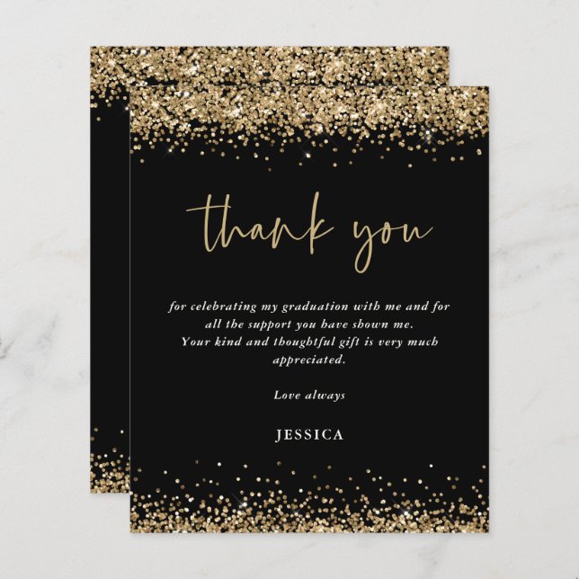 Budget Black Gold Glitter 2024 Graduation Thanks (Front/Back)