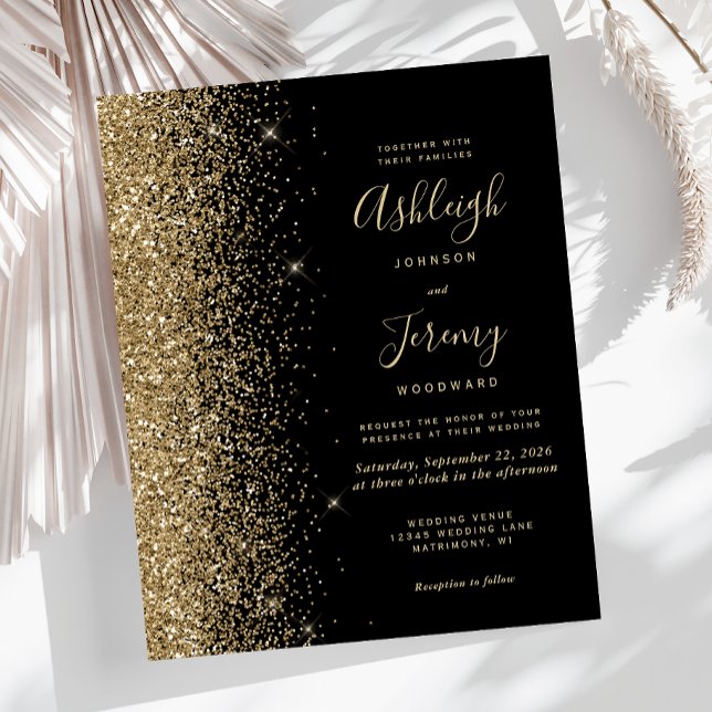 Budget Black Gold Glitter Edge Wedding Invitation (Creator Uploaded)
