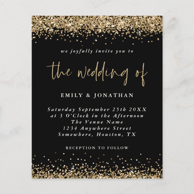 Budget Black Gold Glitter Wedding Invitation (Front)