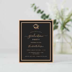 Budget black gold graduation party invitation