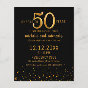 Budget Black & Gold Photo 50th Anniversary Invite