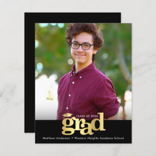 Budget Black Gold Photo Graduation Bold Cap Invite