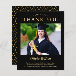 Budget Black Gold Photo Graduation Thank You