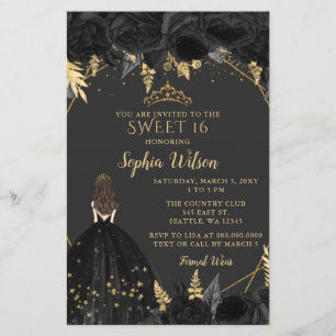 Budget Black Gold Princess SWEET 16  Invitation