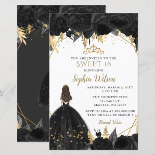 Budget Black Gold Princess SWEET 16  Invitation