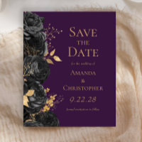 Budget Black Gold Purple Floral Save the Date