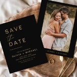 Budget Black Gold Save the Date Elegant Photo  Flyer<br><div class="desc">Budget Wedding Elegant  Black and Gold Save the Date Cards that have a photo on the front. The Save the Date cards contain a modern hand lettered cursive script typography that are elegant,  simple and modern to use after you minimalist simple wedding day celebration.</div>