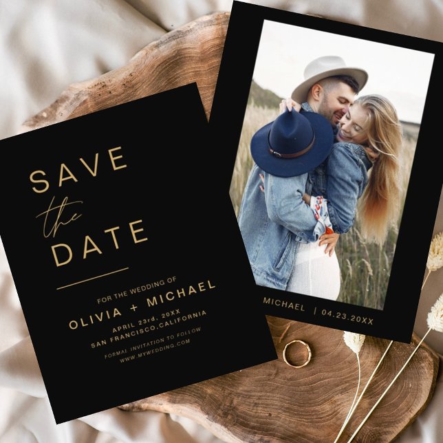 Budget Black Gold Save the Date Photo Minimalist  Flyer (Creator Uploaded)