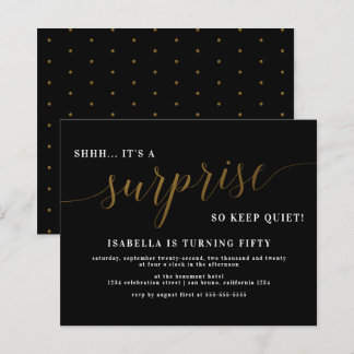 Budget Black & Gold Script Surprise Birthday Party