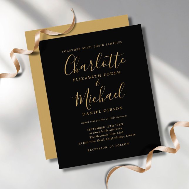 Budget Black Gold Script Wedding Invitation (Creator Uploaded)