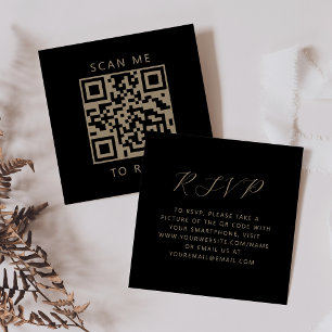 Budget Black Gold Script Wedding QR Code RSVP Enclosure Card