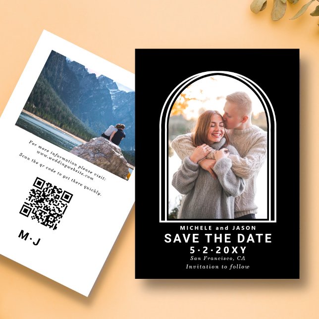 Budget Black Minimalist White Arch Photo Save The Date (Creator Uploaded)
