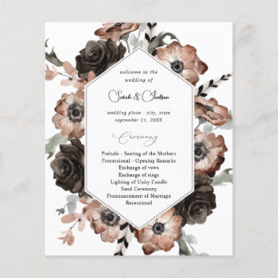 Budget Black & Natural Floral Boho Wedding Program Flyer