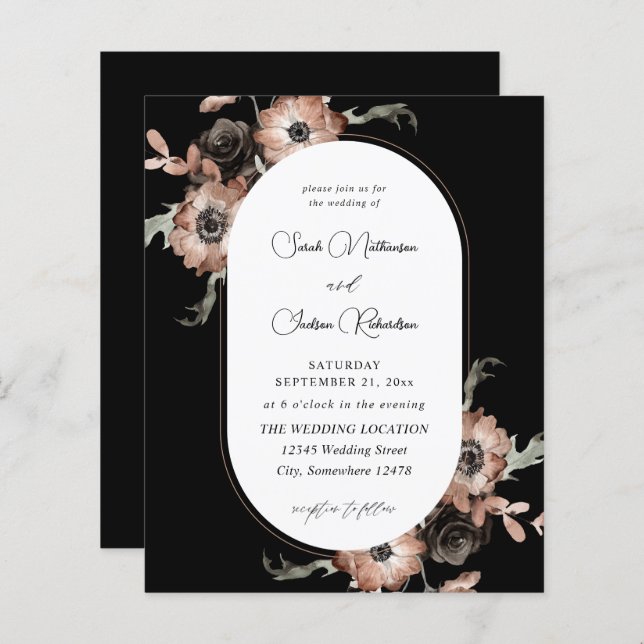 Budget Black & Natural Floral Wedding - Black (Front/Back)