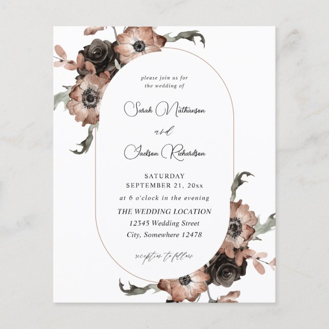 Budget Black & Natural Floral Wedding  Flyer (Front)