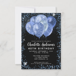 Budget Black Navy Blue Glitter Balloon Birthday Card
