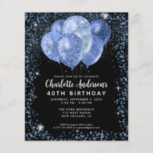 Budget Black Navy Blue Glitter Balloon Birthday Flyer