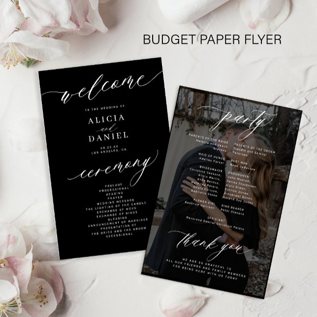 Budget black photo wedding program flyer (Creator Uploaded)
