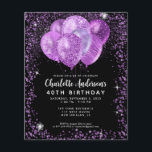 Budget Black Purple Glam Glitter Balloon Birthday<br><div class="desc">Modern Glam Purple Violet Lavender Plum Black Glitter Sparkle Balloon Elegant Stylish Birthday Invitation</div>