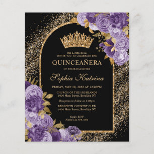 Budget Black Purple Violet Gold Floral Quinceanera