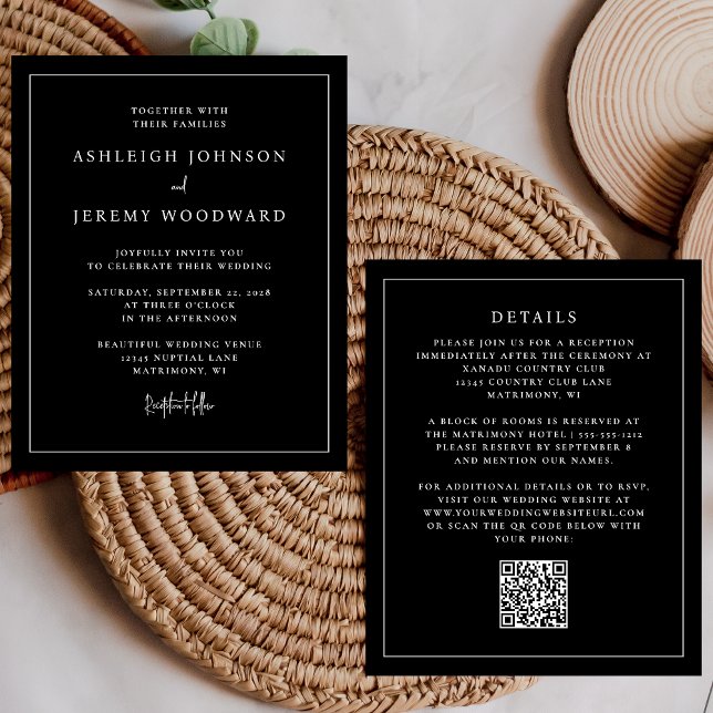 Budget Black QR Code All in One Wedding Invitation (Creator Uploaded)