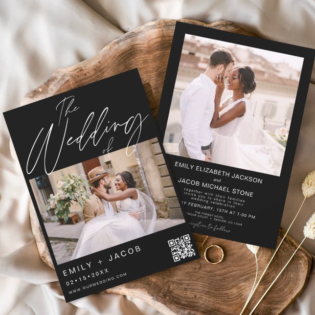 Budget Black QR Code Photo Wedding Invitation (Creator Uploaded)