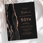 Budget Black Rose Gold Agate Dark 50th Birthday<br><div class="desc">The left-hand edge of this elegant modern 50th birthday party invitation features a black watercolor agate border trimmed with rose gold faux glitter. The customisable text combines rose-coloured handwriting,  copperplate and italic fonts on a slate black background. The reverse side features a matching black and rose gold agate design.</div>