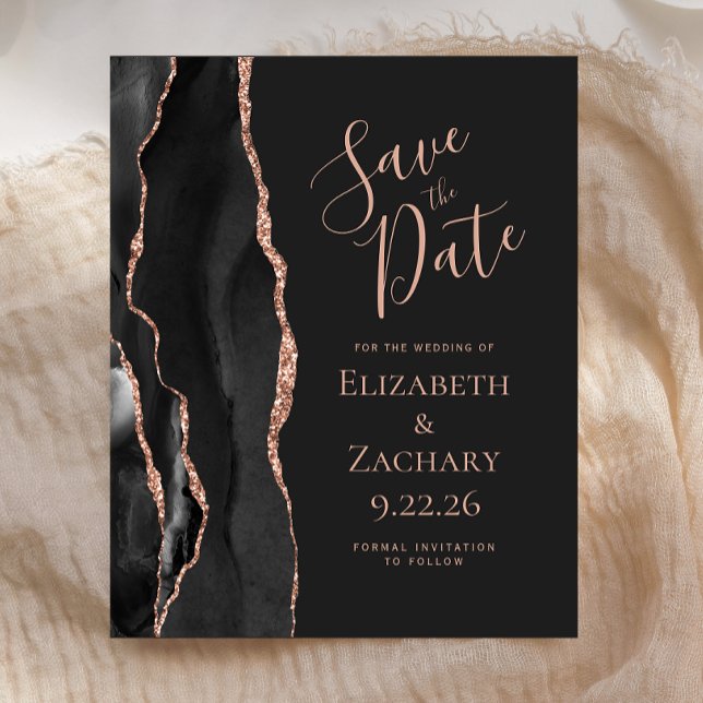 Budget Black Rose Gold Agate Dark Save the Date (Creator Uploaded)