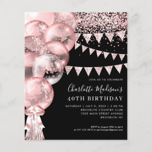 Budget Black Rose Gold Balloon Any Age Birthday Flyer
