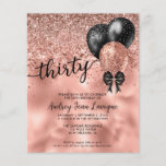 Budget Black Rose Gold Balloon Bow 30th Birthday<br><div class="desc">Modern Elegant Glam Black Pink Rose Gold Glitter Sparkle Confetti Ribbon Bow Balloon 30th Birthday Invitation</div>