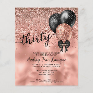 Budget Black Rose Gold Balloon Bow 30th Birthday