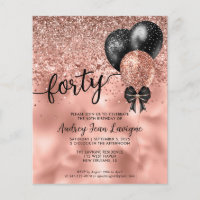 Budget Black Rose Gold Balloon Bow 40th Birthday