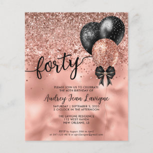 Budget Black Rose Gold Balloon Bow 40th Birthday