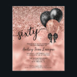 Budget Black Rose Gold Balloon Bow 60th Birthday<br><div class="desc">Modern Elegant Glam Black Pink Rose Gold Glitter Sparkle Confetti Ribbon Bow Balloon 60th Birthday Invitation</div>