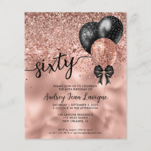 Budget Black Rose Gold Balloon Bow 60th Birthday