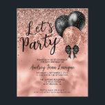 Budget Black Rose Gold Balloon Lets Party Birthday<br><div class="desc">Modern Elegant Glam Black Pink Rose Gold Glitter Sparkle Confetti Ribbon Bow Balloon Let's Party Any Age Birthday Invitation</div>