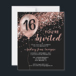 Budget Black Rose Gold Balloon Sweet 16th Birthday<br><div class="desc">Modern Elegant Glam Black Pink Rose Gold Glitter Sparkle Balloon Any Age Adult Birthday Invitation</div>