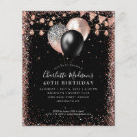 Budget Black Rose Gold Glitter Balloon Birthday