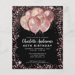 Budget Black Rose Gold Glitter Balloon Birthday Flyer