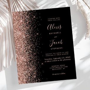 Budget Black Rose Gold Glitter Wedding Invitation